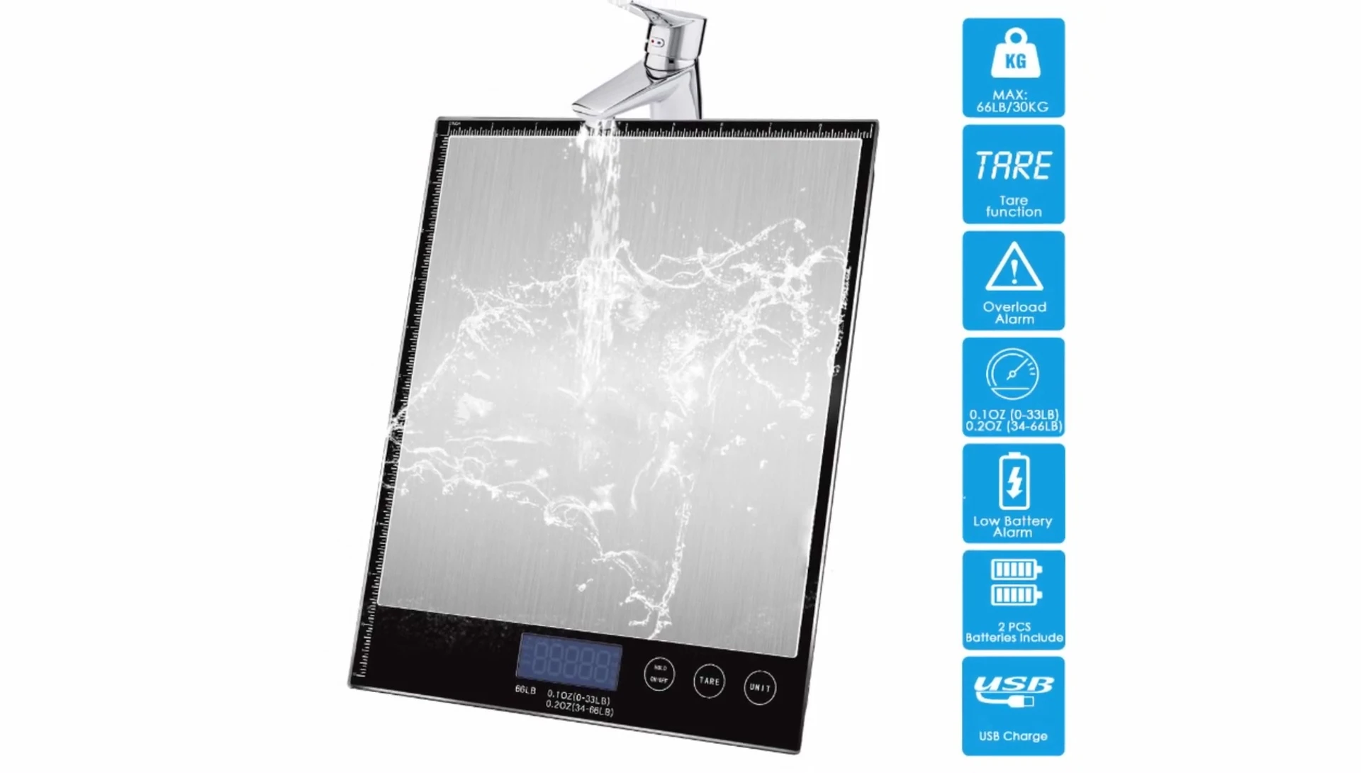 A close-up of the large LCD screen on the Amolo scale.