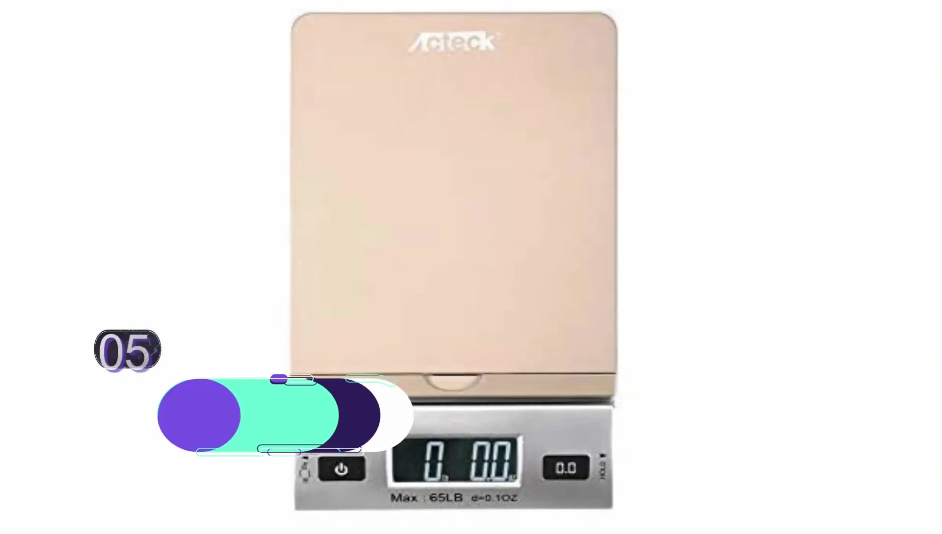 Close-up of the digital shipping scale showing its sleek design and golden platform.