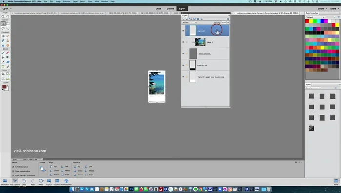 Adjust the position of the frame on your scrapbooking page.