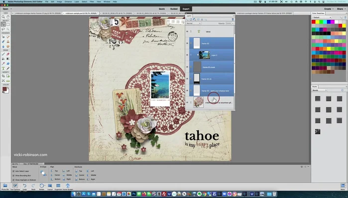 Adjust the position of the frame on your scrapbooking page.