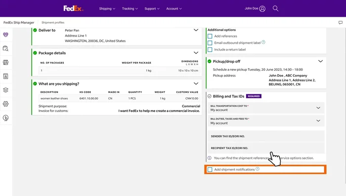 Add shipment notifications (email addresses, preferred languages).