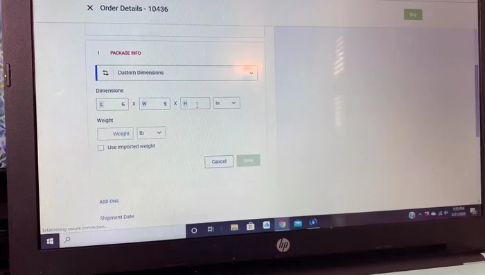Weigh the package and input the weight in ounces into Shippo.