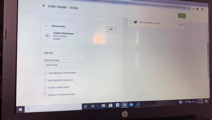 Choose the shipping method (e.g., First Class Mail) and add optional services (insurance, signature confirmation).