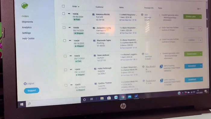 Select the order requiring a shipping label and press 'Create Label'.