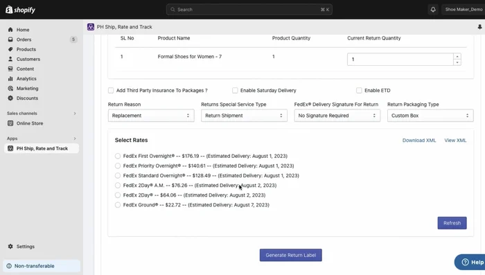 Optional: Choose whether to generate return labels along with forward labels.
