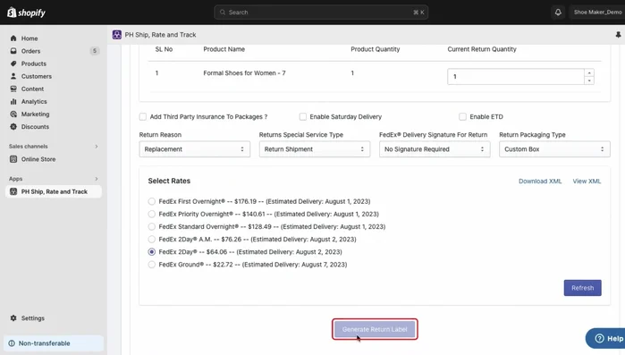 Optional: Choose whether to generate return labels along with forward labels.
