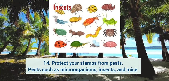 Protect stamps from chemical damage (perfumes, sprays, pesticides) by storing them in an airtight container.