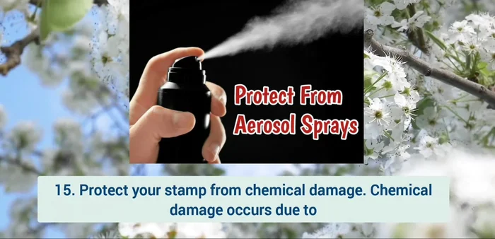 Protect stamps from chemical damage (perfumes, sprays, pesticides) by storing them in an airtight container.