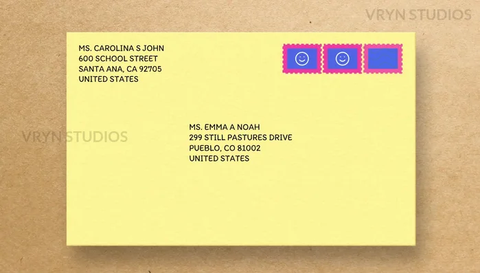 Arrange multiple stamps neatly and orderly, ensuring each denomination is visible. If using metered postage, place it in the top right corner.