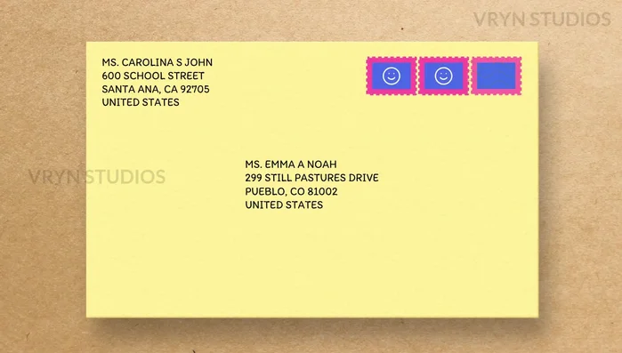 Arrange multiple stamps neatly and orderly, ensuring each denomination is visible. If using metered postage, place it in the top right corner.
