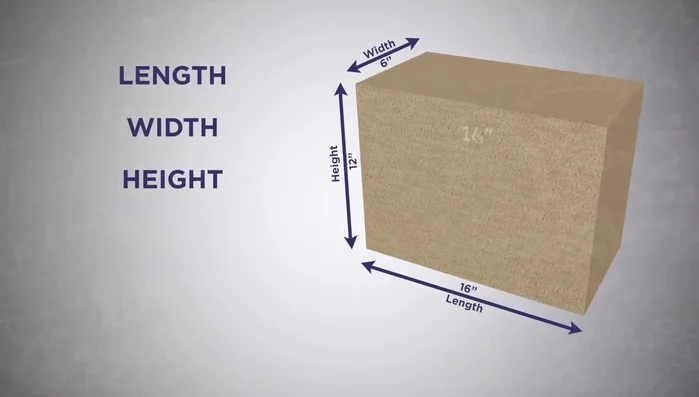 For non-rectangular parcels, use the same formula (Length x Width x Height) and multiply the result by 0.785 to determine the volume.