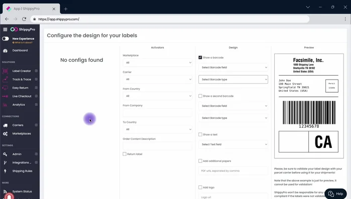Customize the design by selecting barcode features (order ID, order attributes). Choose the code type and add additional paper if needed.