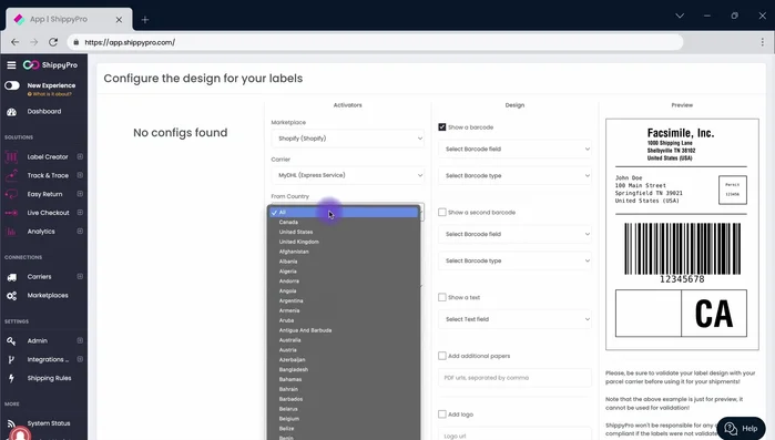 Customize the design by selecting barcode features (order ID, order attributes). Choose the code type and add additional paper if needed.