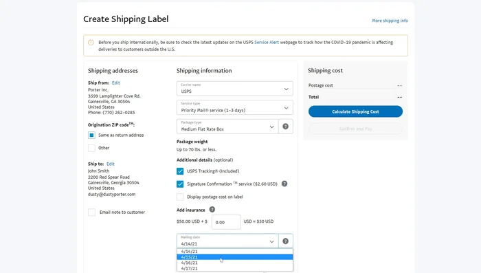 Select the mailing date.