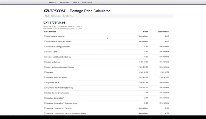 Add any additional services (Certified Mail, Insurance, etc.).