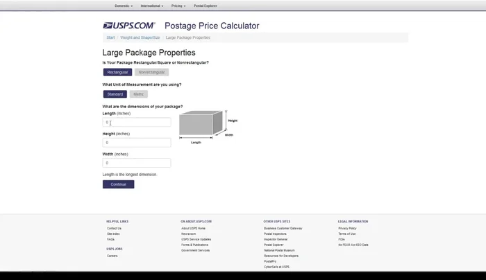 For larger packages, enter dimensions.