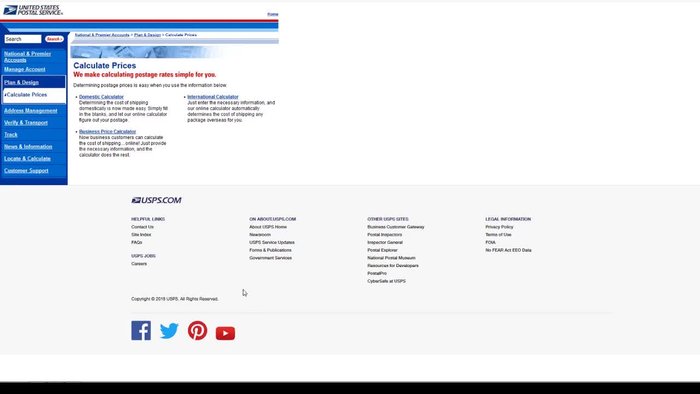 Choose the appropriate shipping calculator: Domestic, International, or Business.