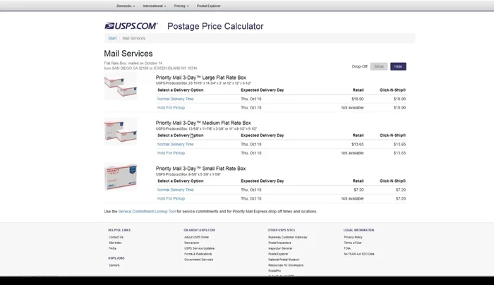 For larger packages, enter dimensions.