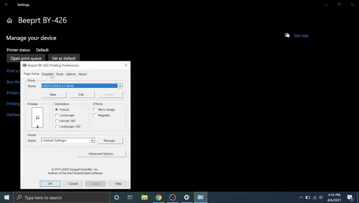 Configure printer settings (paper size, etc.) in your operating system's printer settings.