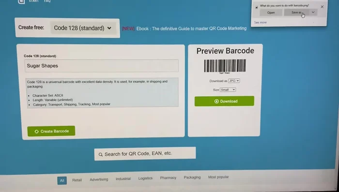 Download the generated barcode image.