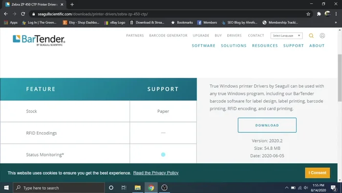 Download the Zebra ZP450 driver from the official website.