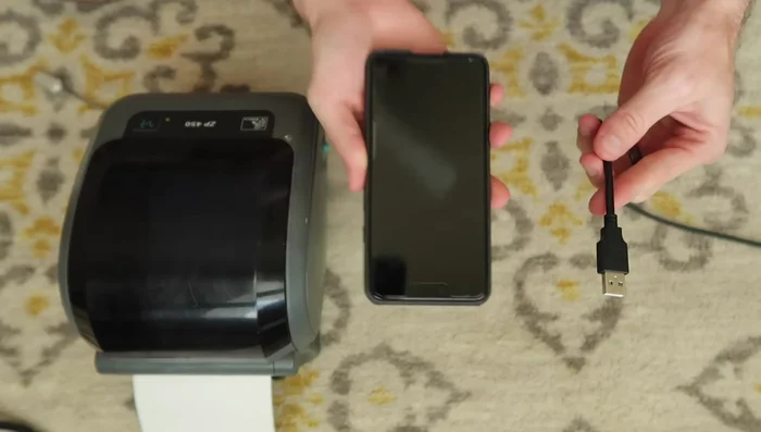 Connect the printer to your Android device via a USB-C to USB-A adapter.