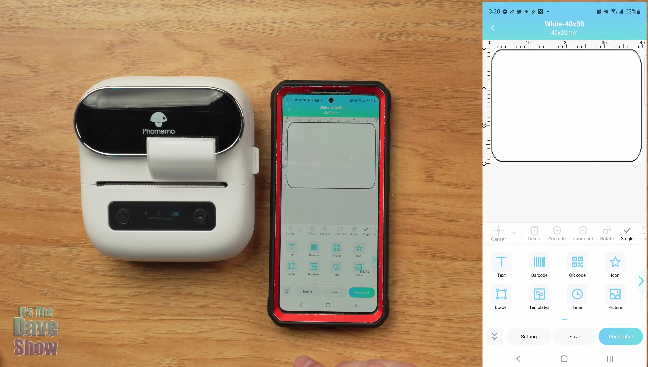 The app interface with numerous customization options.