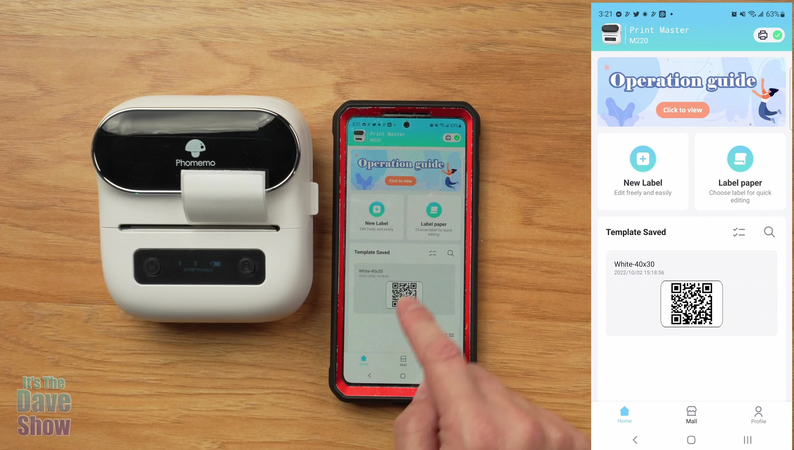 Creating and printing a QR code label within the app.