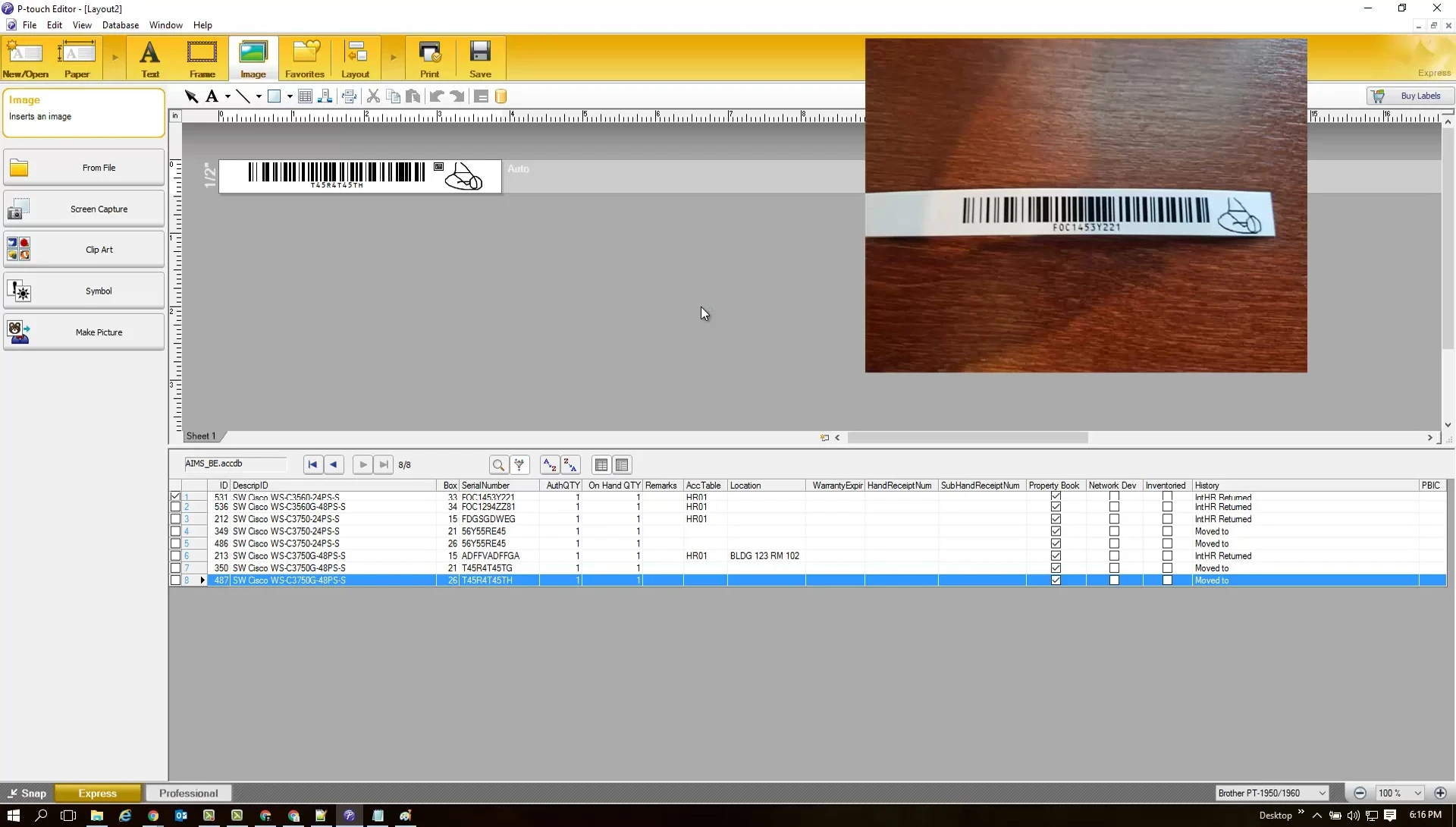 Screenshot showcasing the printed label with the added custom image.