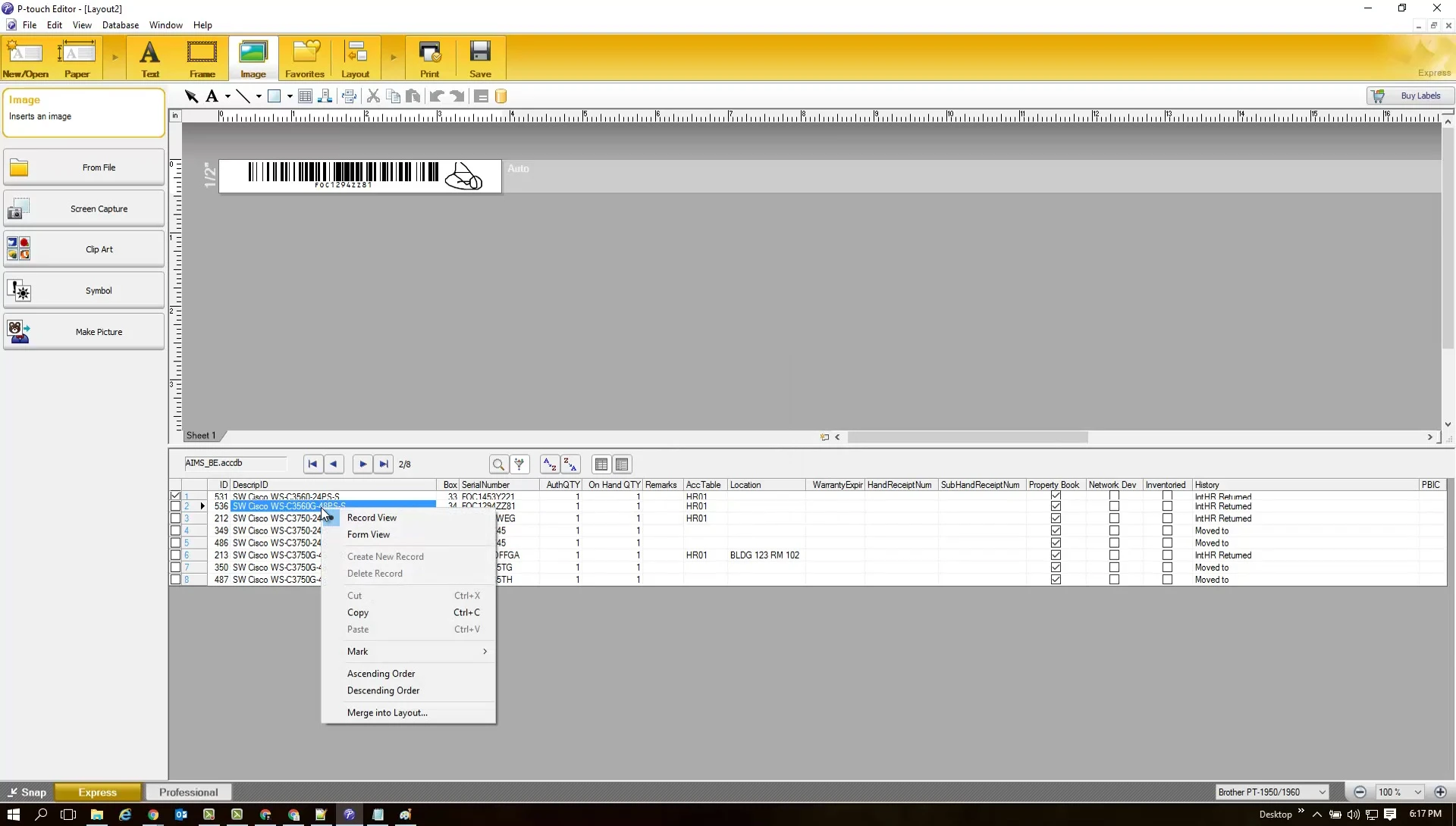 Screenshot showing the process of merging data fields.