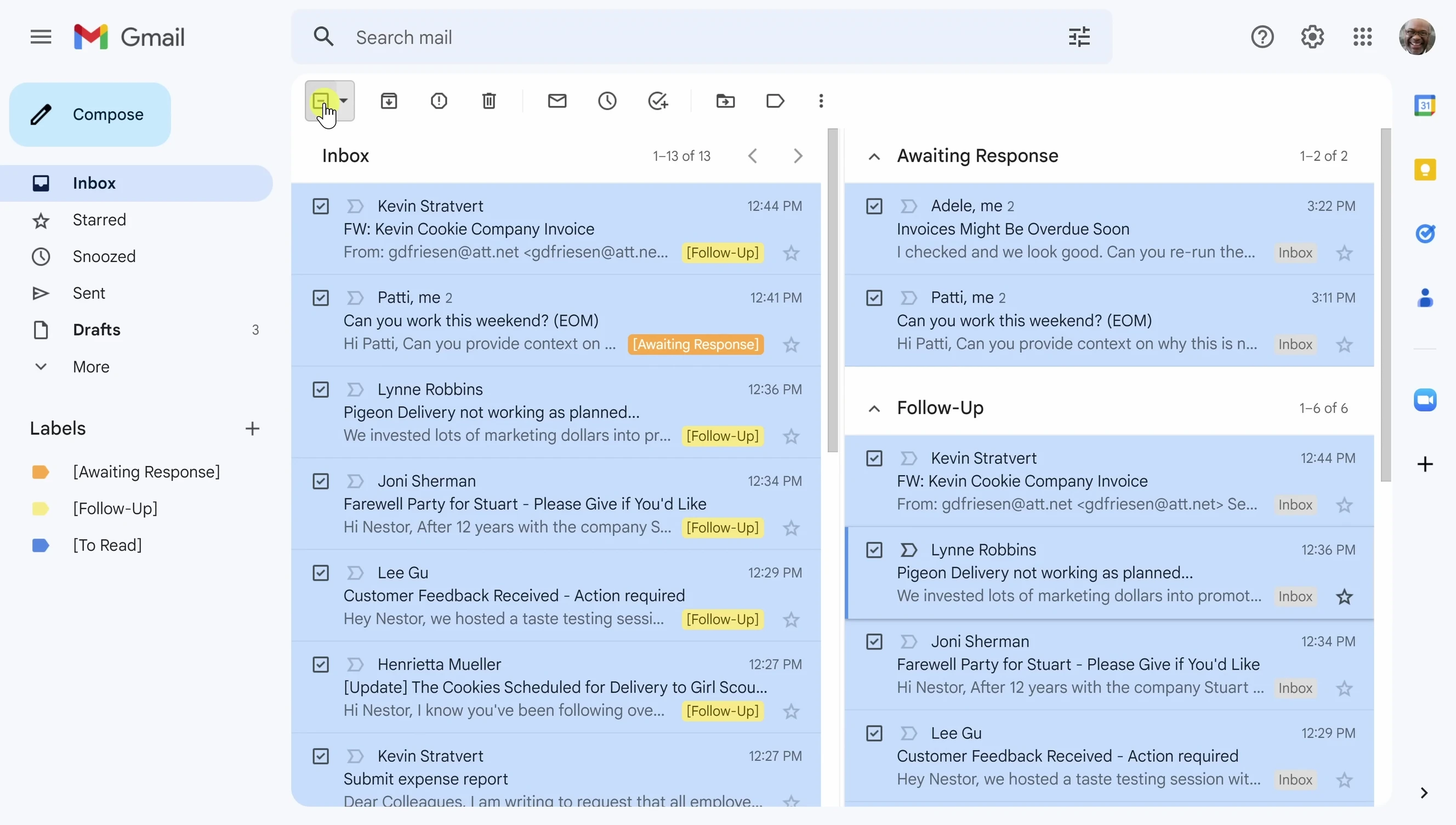 Screenshot demonstrating the process of archiving emails to achieve inbox zero.