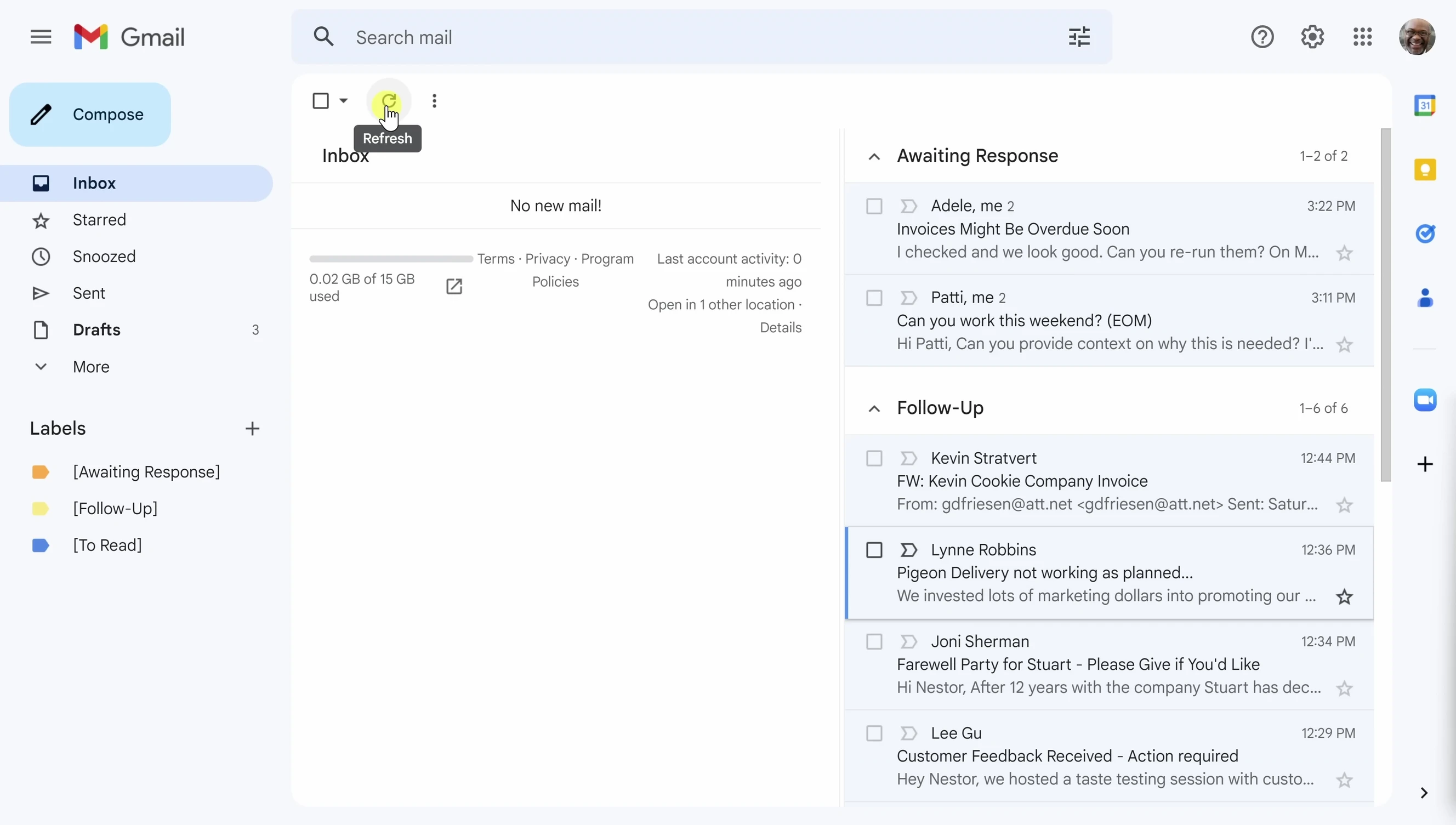 Screenshot of a completely empty Gmail inbox after archiving all emails.