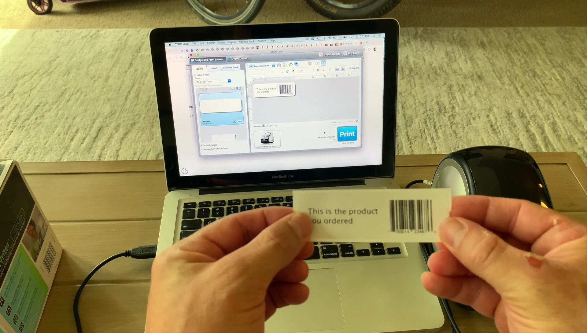 A printed label from the DYMO LabelWriter 450 Turbo.