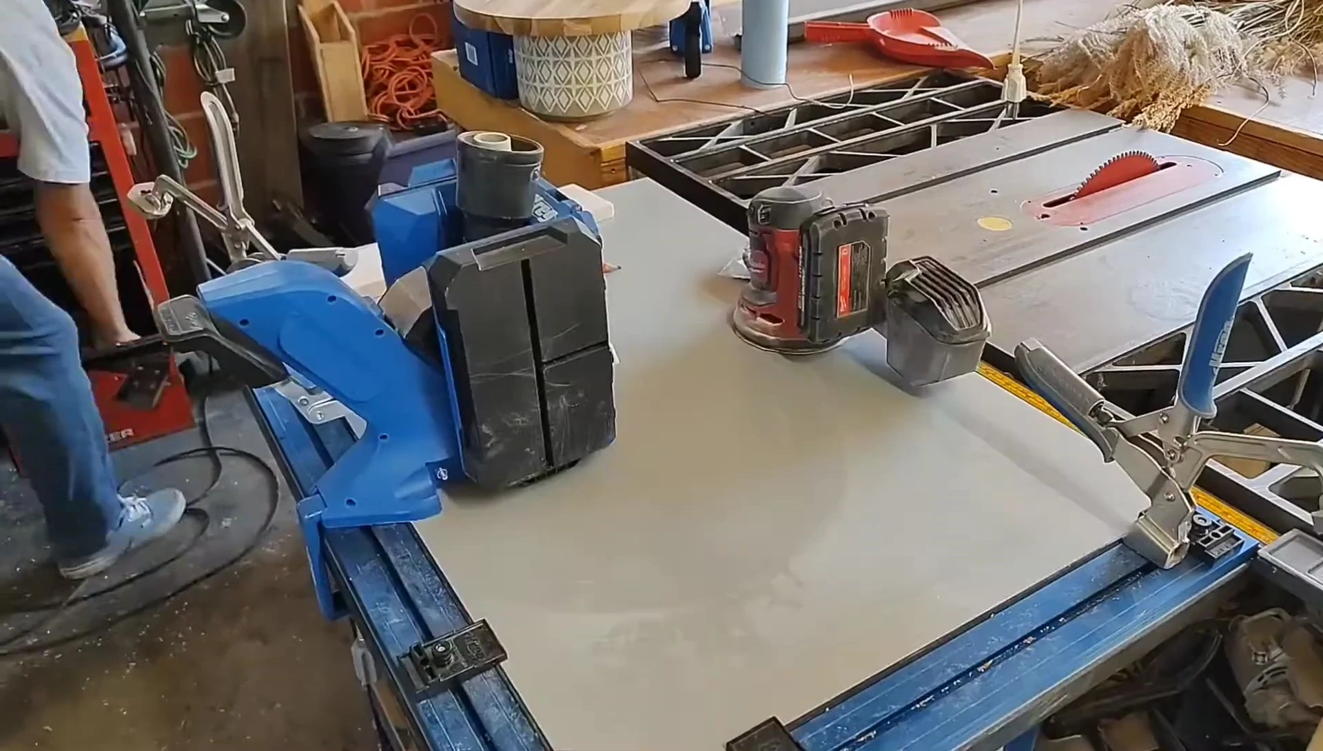 Drilling pocket holes in the shelf.