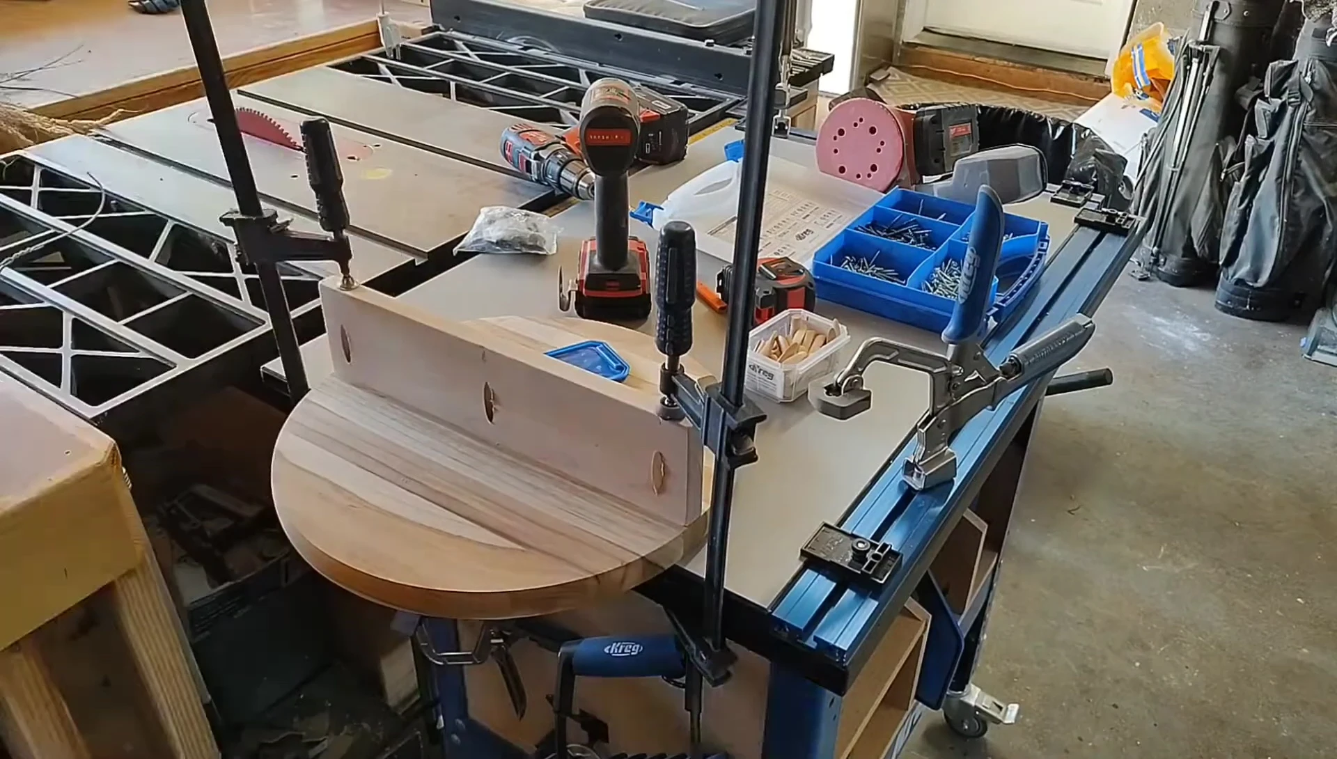 Filling the pocket holes with plugs.