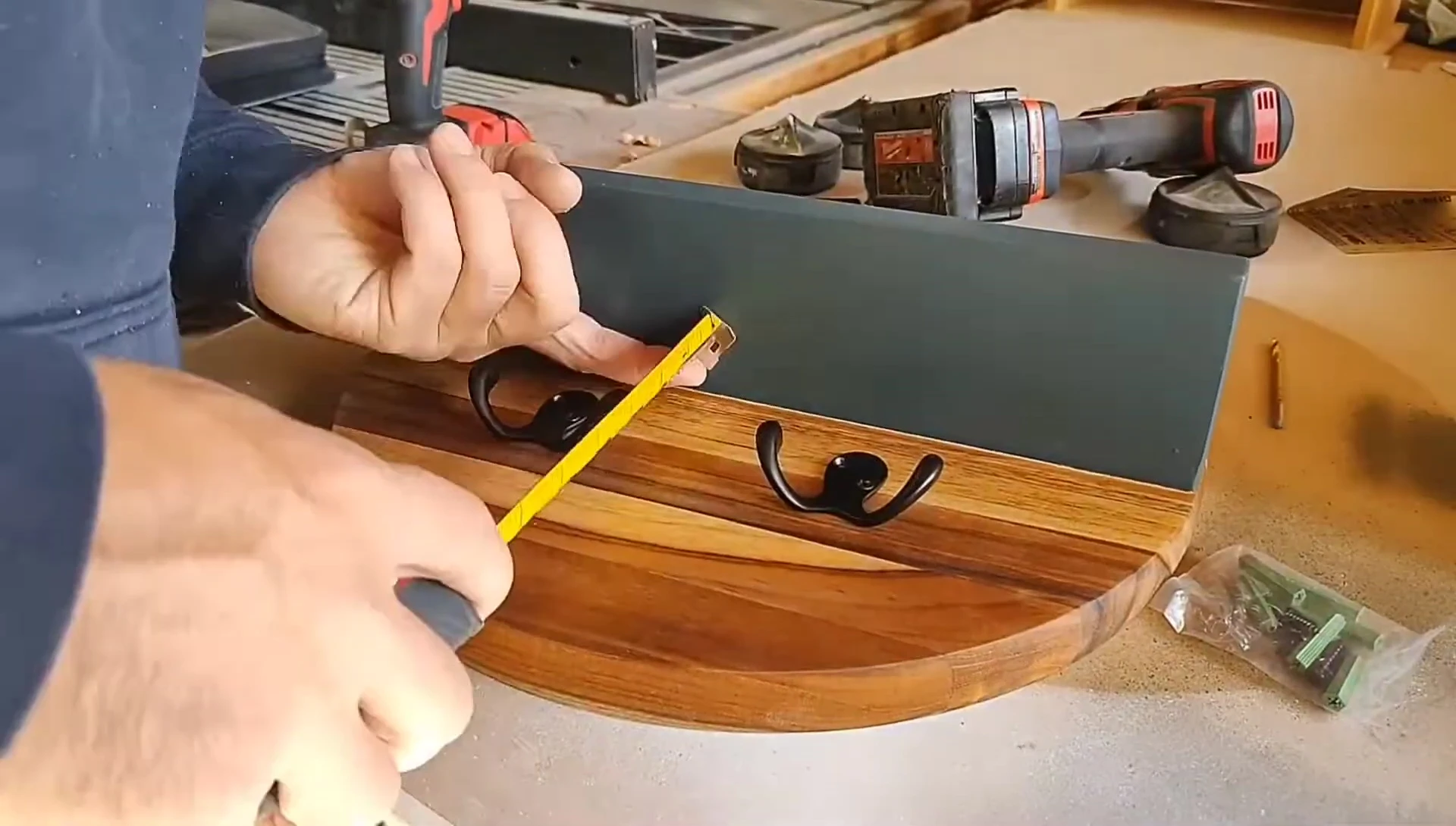 Adding hooks and a drawer pull to the finished project.