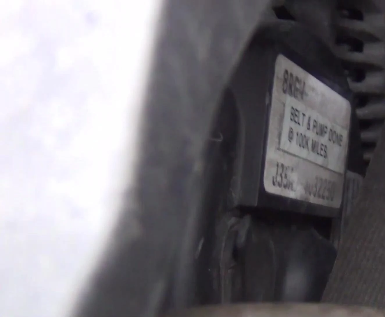 Label on a timing cover, showcasing durability