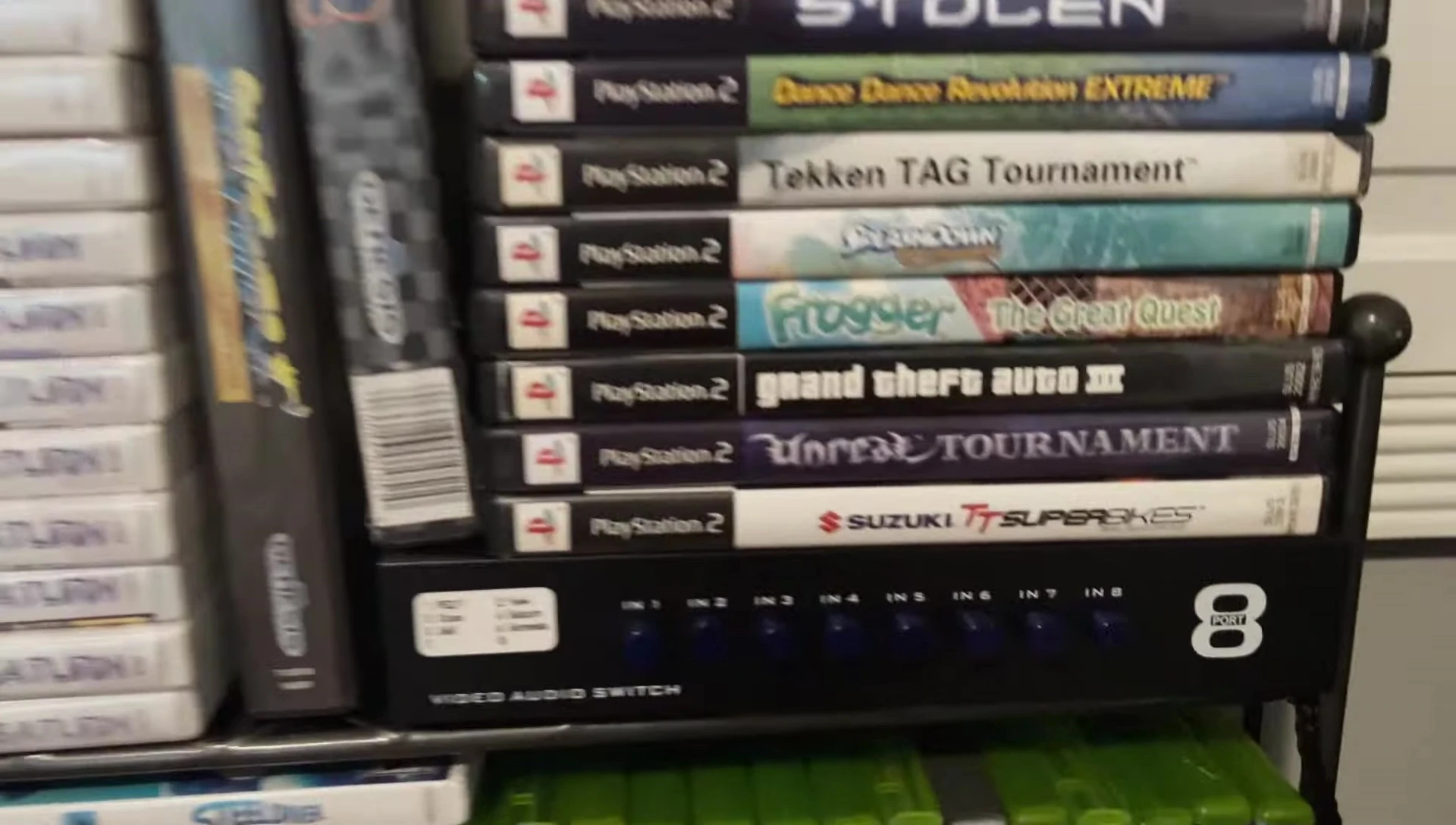 Video game collection organized with labels