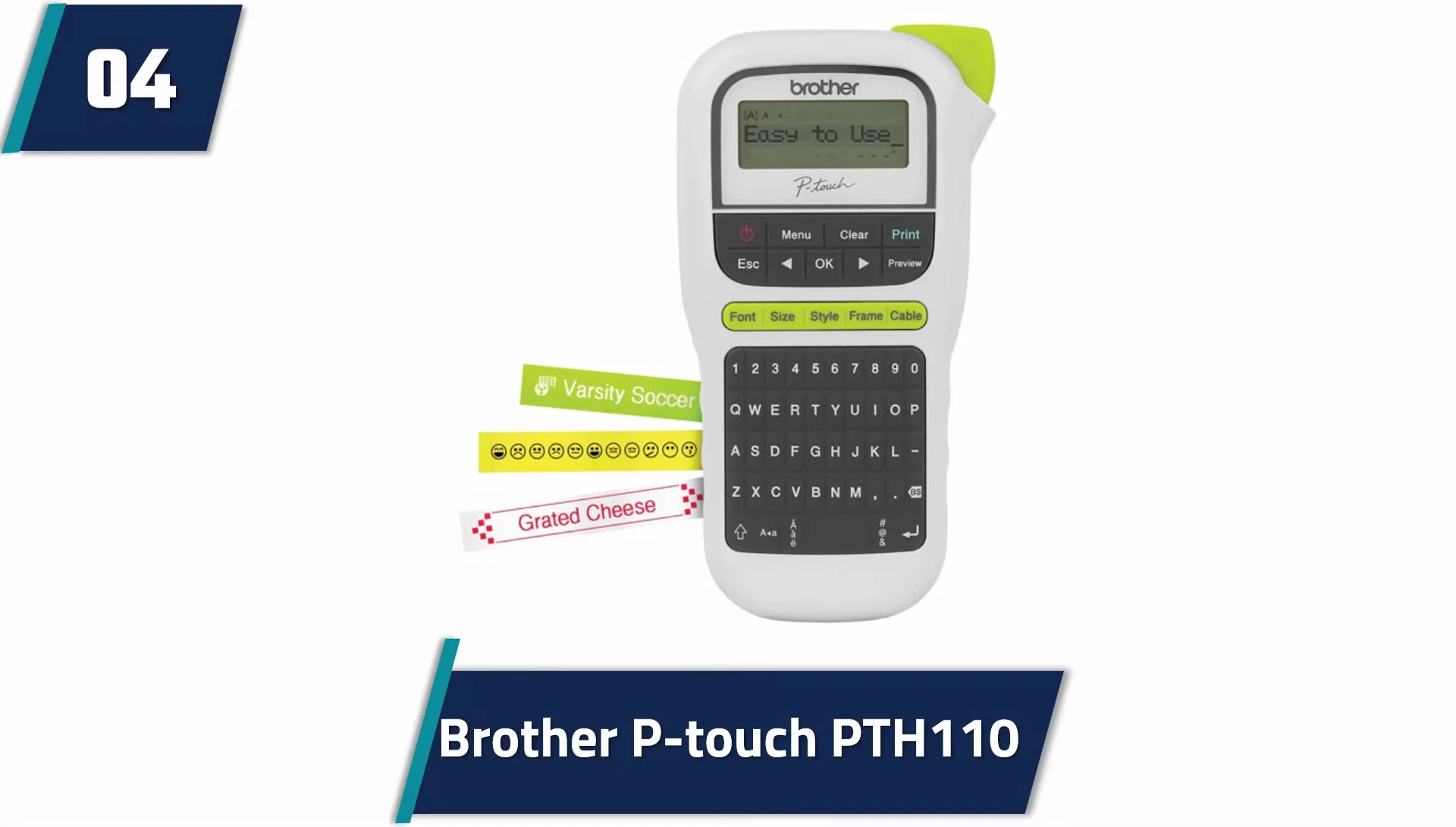 Menu screen with design options on Brother PTH110