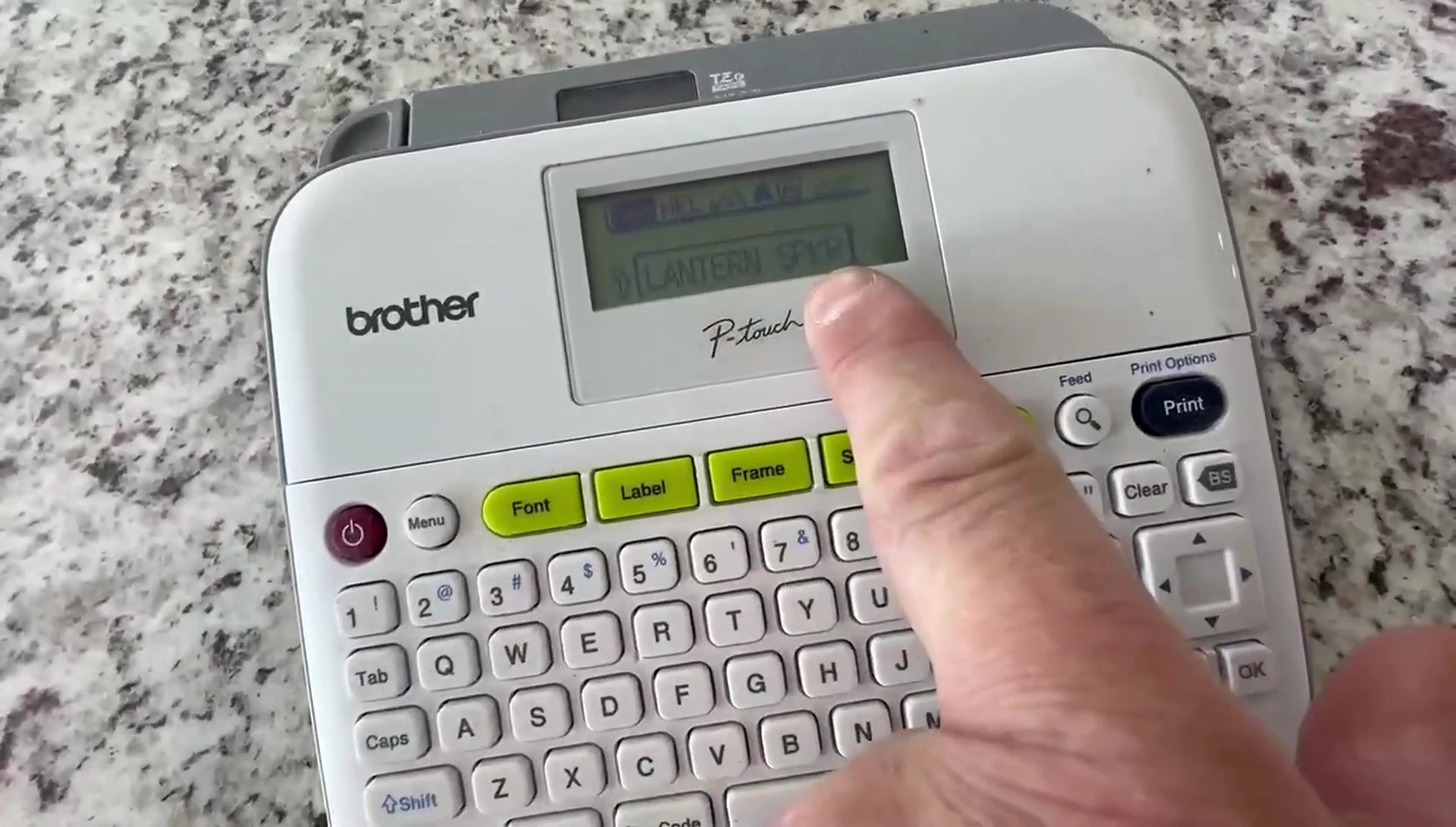 Example of text input and preview on the label maker's screen.