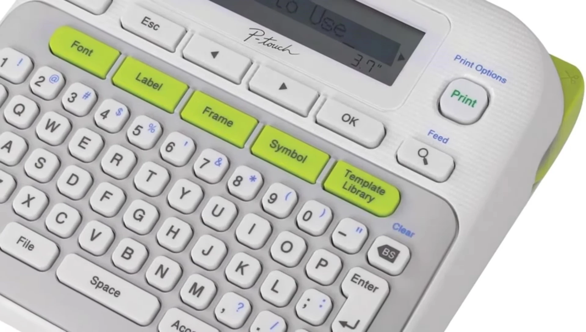 Close-up of the Brother P-touch PT-D210 interface