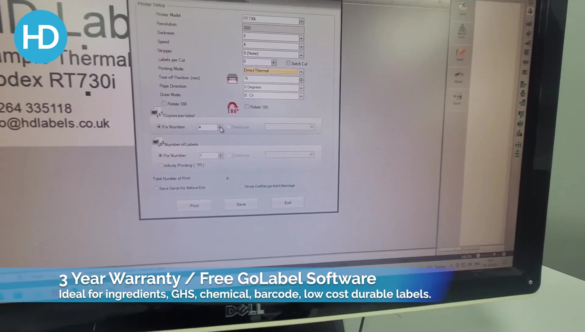 Screenshot of the interface allowing the user to select the number of copies to print.