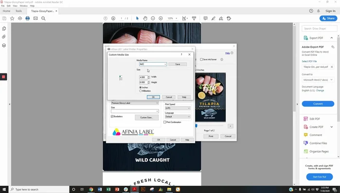 Adjust printer settings: Set the inter-label gap setting for sensor detection. Use horizontal offset (-0.05 inches) and top/bottom of form settings (+0.04 inches, -0.06 inches) to prevent ink bleeding onto the liner and achieve full bleed.