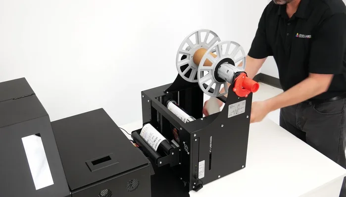 Attach the rewinder core and start the rewinder.